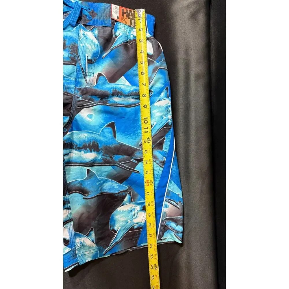 Hang Ten Boys XL18/20 Shark Print Swim Trunks Blue Board Shorts Mesh Lined Cargo
